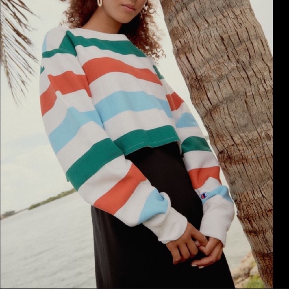 Champion & UO Rainbow Stripe Cropped Sweatshirt